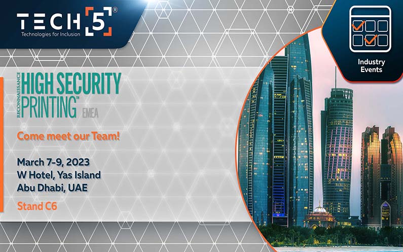 A poster for the tech5 high security printing event in dubai.